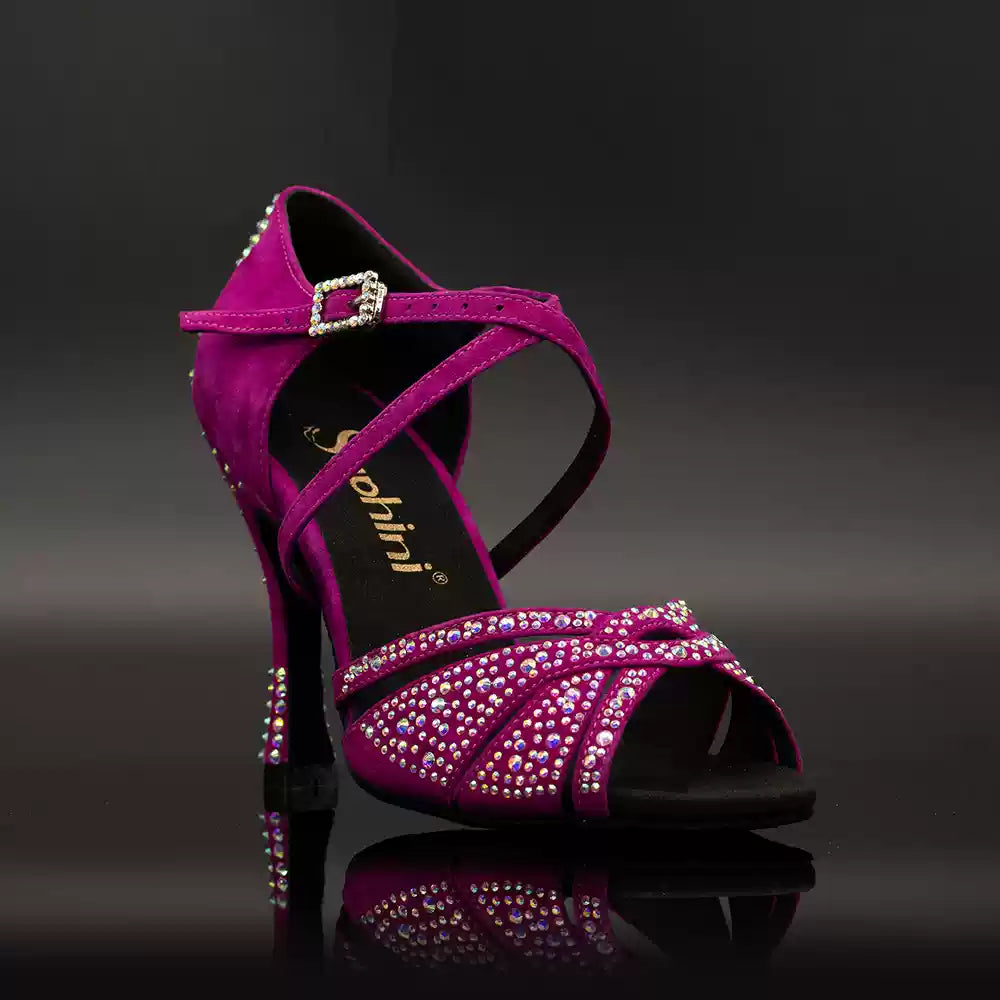 Radiant Grape – Handmade Suede Salsa Dance Heels with Rhinestone Detailing