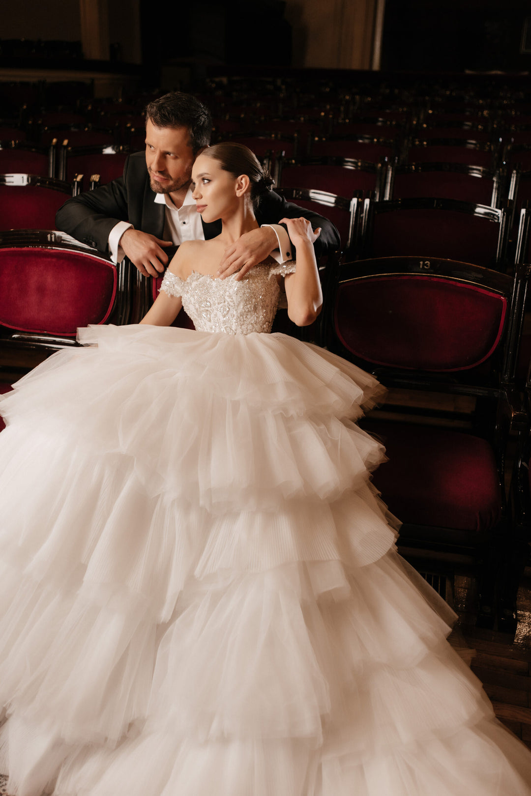 Ivory A-Line Wedding Dress with Pleated Skirt – Layered Tulle Ruffle Dress with Lace Corset Plus Size – RAFFAELLA