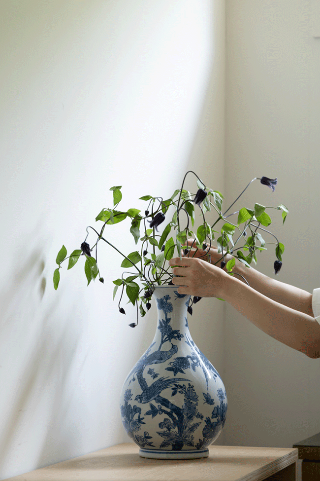 Mandarin Handmade Blue and White Porcelain Vases with Hand Painted Phoenix and Floral Design