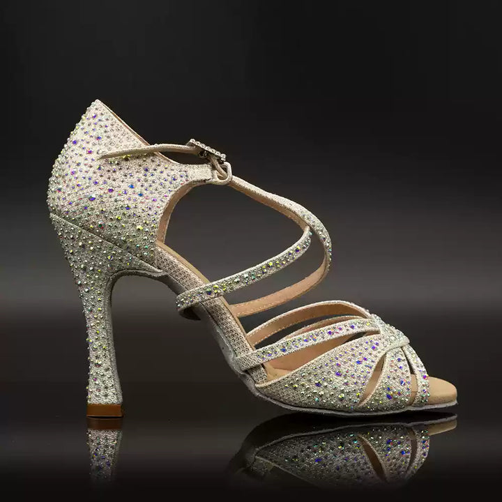 Aurora Glow – Handmade Glitter Leather Salsa Dance Heels
