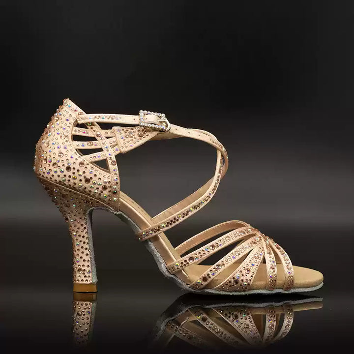 Rosé Mirage – Handmade Silk Glitter Salsa Dance Heels