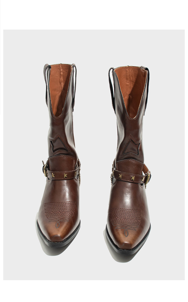 Vintage-Inspired Handmade Boho Brown Cowhide Leather Cowgirl Boots and Boho Western Boots