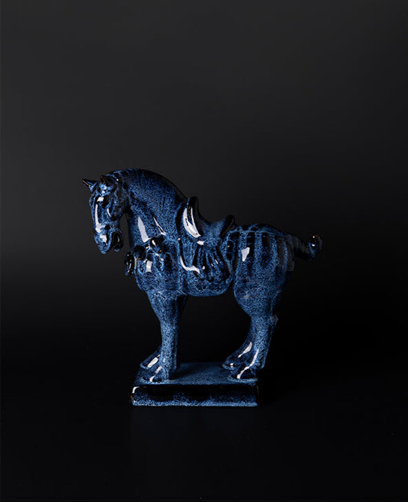 Vintage-Inspired Oriental Handmade Blue Horse Sculpture and Decorative Figurine