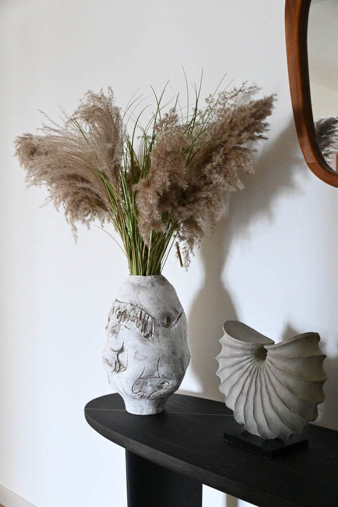 Vintage-Inspired Danish Import Handcrafted Relief Ceramic Vase in Rustic Lava White