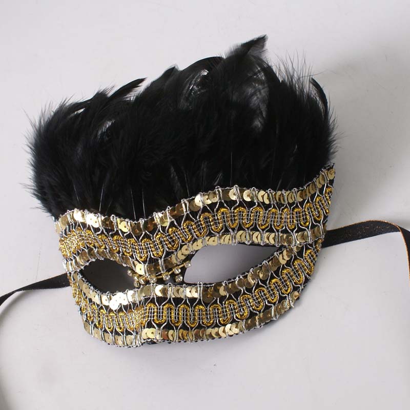 Handmade Baroque Black and Gold Feather Masquerade Mask – Venetian Mardi Gras Mask for Masquerade Ball