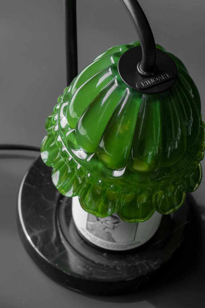 Vintage-Inspired Antique Green Lily of the Valley art Deco Table Lamps and Designer Lamps with Italian Portoro Marble Base