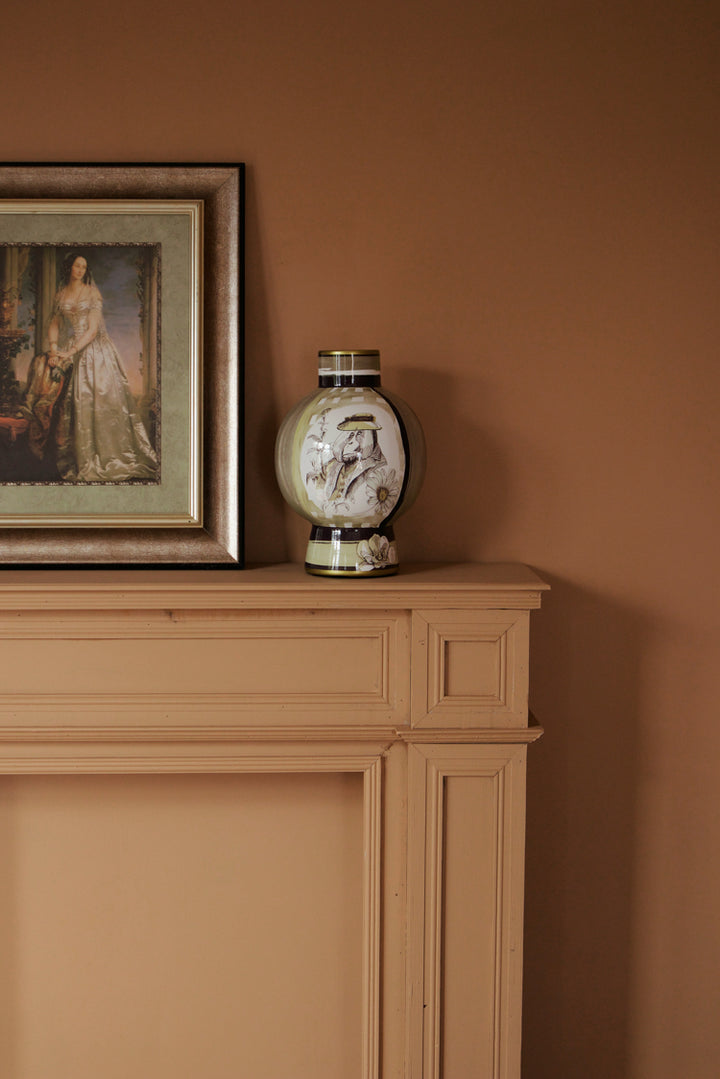 Vintage-Inspired Oriental Italian Light Cocoa Porcelain Vase with Hand-Painted Motifs
