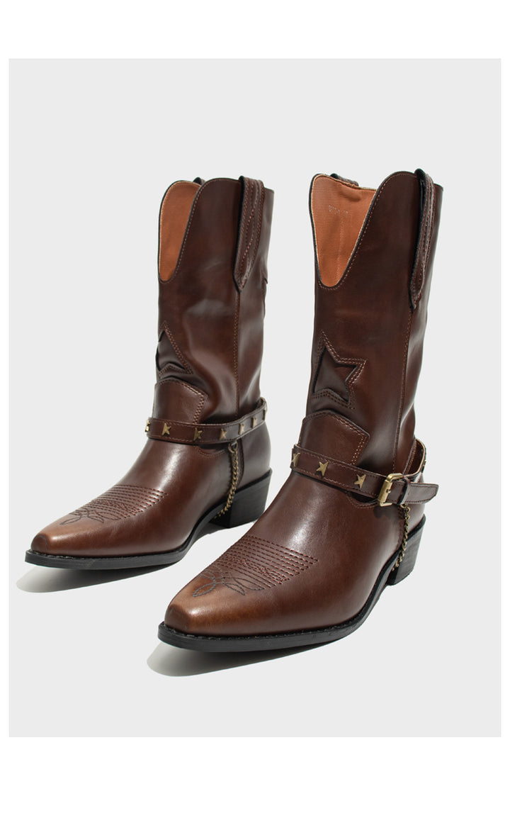 Vintage-Inspired Handmade Boho Brown Cowhide Leather Cowgirl Boots and Boho Western Boots