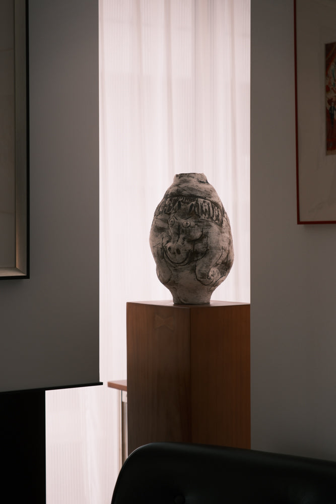 Vintage-Inspired Danish Import Handcrafted Relief Ceramic Vase in Rustic Lava White