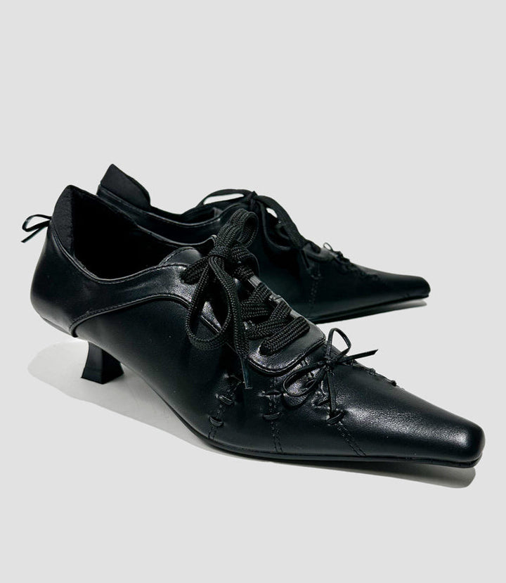 Vintage-Inspired Handcrafted Gothic Black Cowhide Leather Victorian Lace Up Shoes