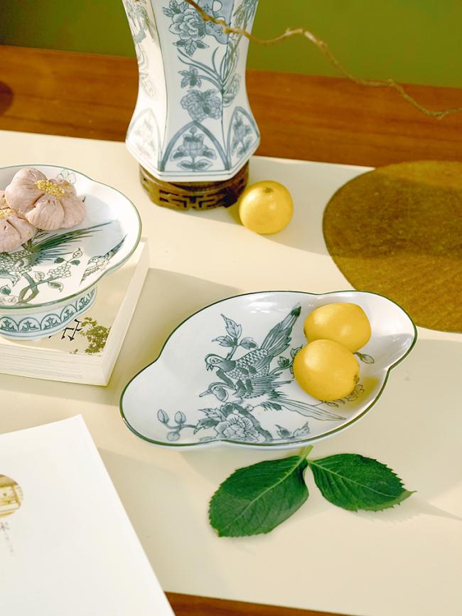 Vintage-Inspired European Import Hand-Painted Porcelain Plate in Celadon Green