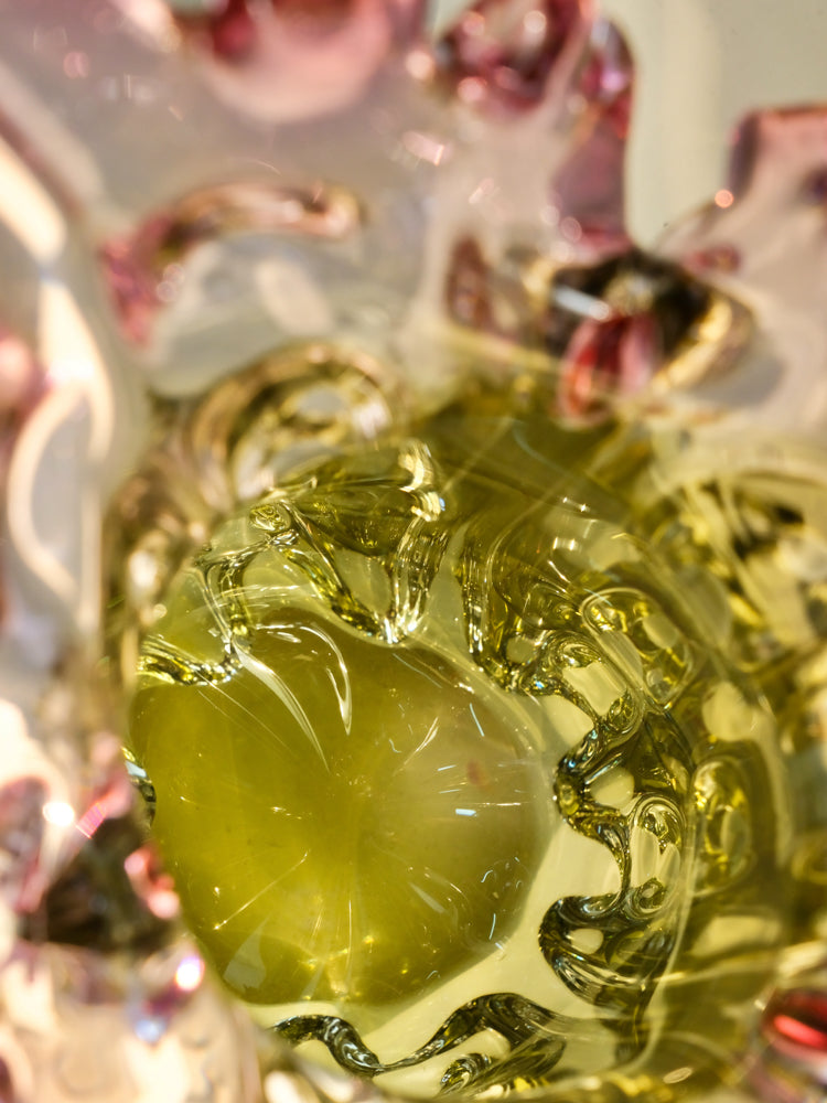 Luxury Handmade French Baccarat Crystal Vase in Gradient Pink and Green Hand-Blown Heavy Crystal