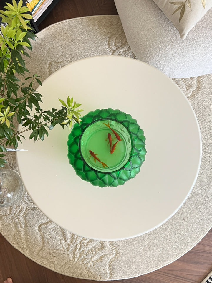 French Imported Art Deco Handmade Emerald Green Frosted Crystal Vase with Carved Art Glass Design
