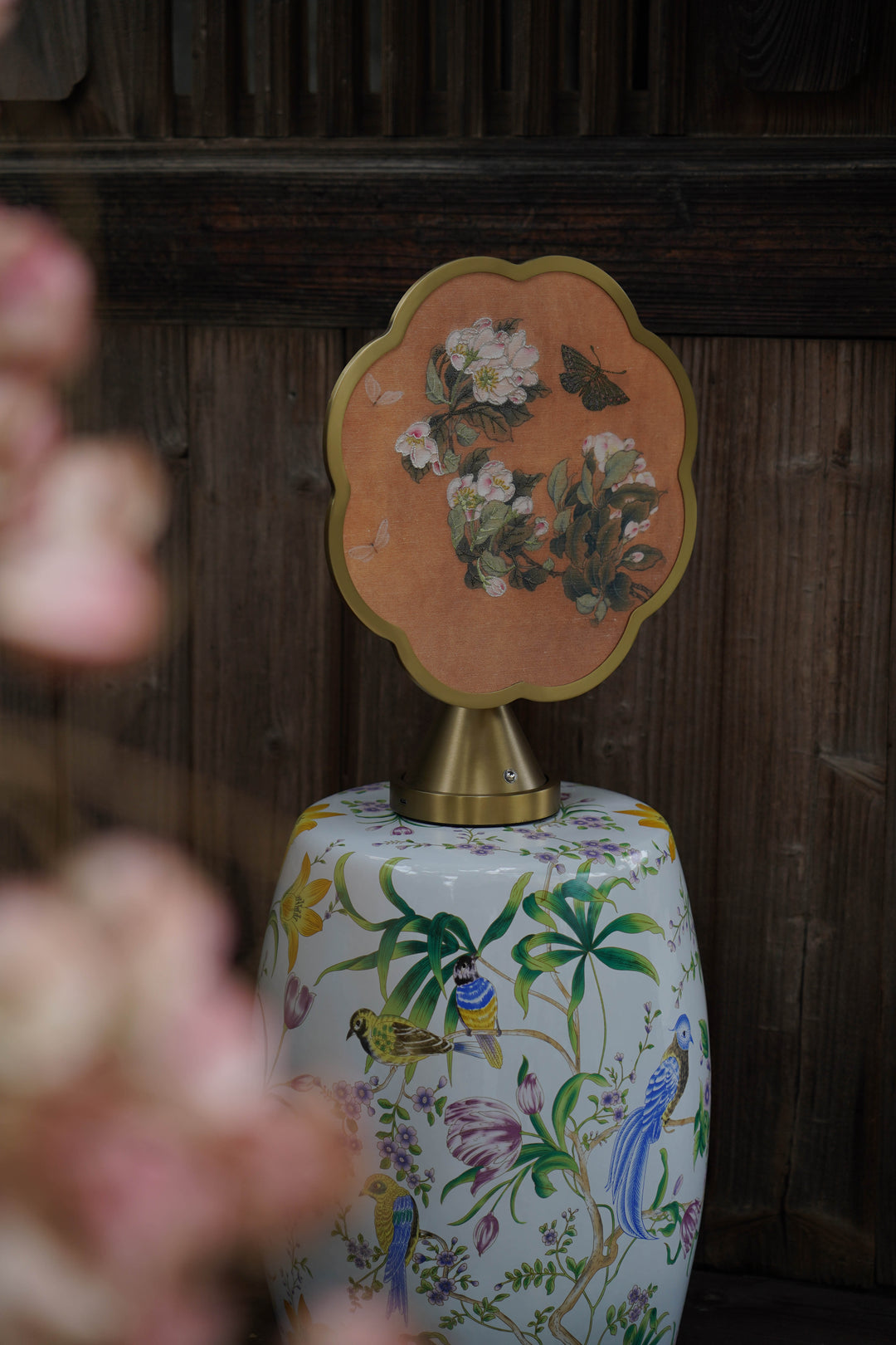 Oriental Handmade White Crackle Glaze Porcelain Garden Stool with Hand Painted Floral and Bird Motif
