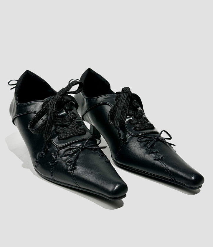 Vintage-Inspired Handcrafted Gothic Black Cowhide Leather Victorian Lace Up Shoes