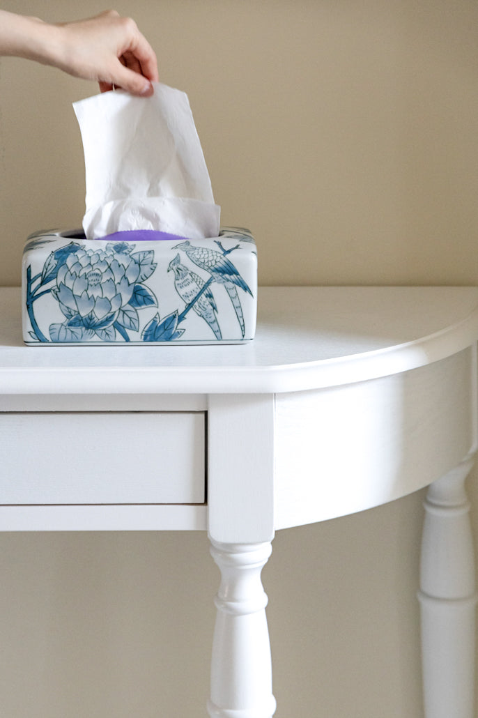 Oriental Handmade Blue and White Porcelain Tissue Box with Hand-Painted Underglaze Art