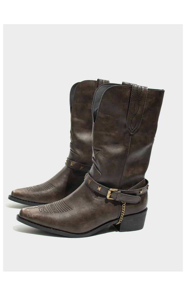 Vintage-Inspired Handmade Boho Brown Cowhide Leather Cowgirl Boots and Boho Western Boots