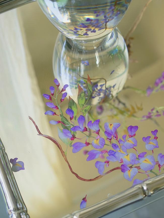 Art Deco Handmade Bamboo-Style Frame Mirror with Hand-Painted Wisteria