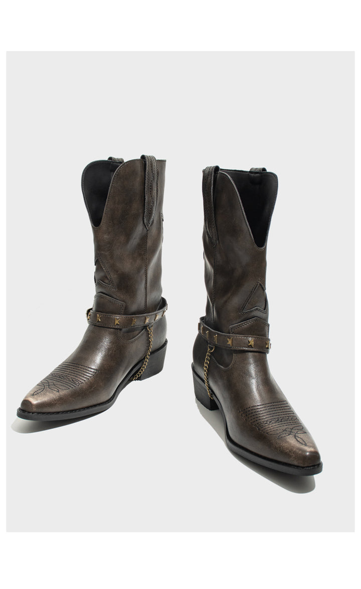 Vintage-Inspired Handmade Boho Brown Cowhide Leather Cowgirl Boots and Boho Western Boots