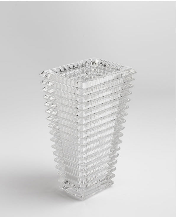 Antique French Handmade Pure Carved Crystal Vase with Rectangular Architectural Design