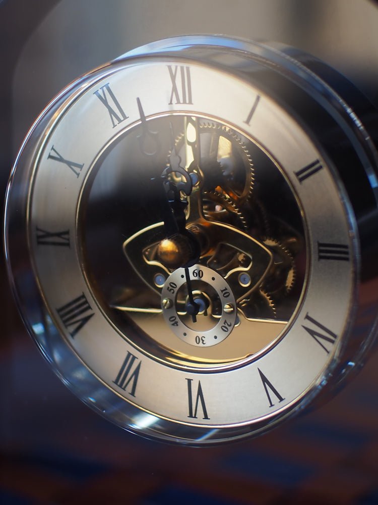 Vintage-Inspired Luxury Handmade K9 Waterford Crystal Clock  with Brass Accents in Heavy Transparent