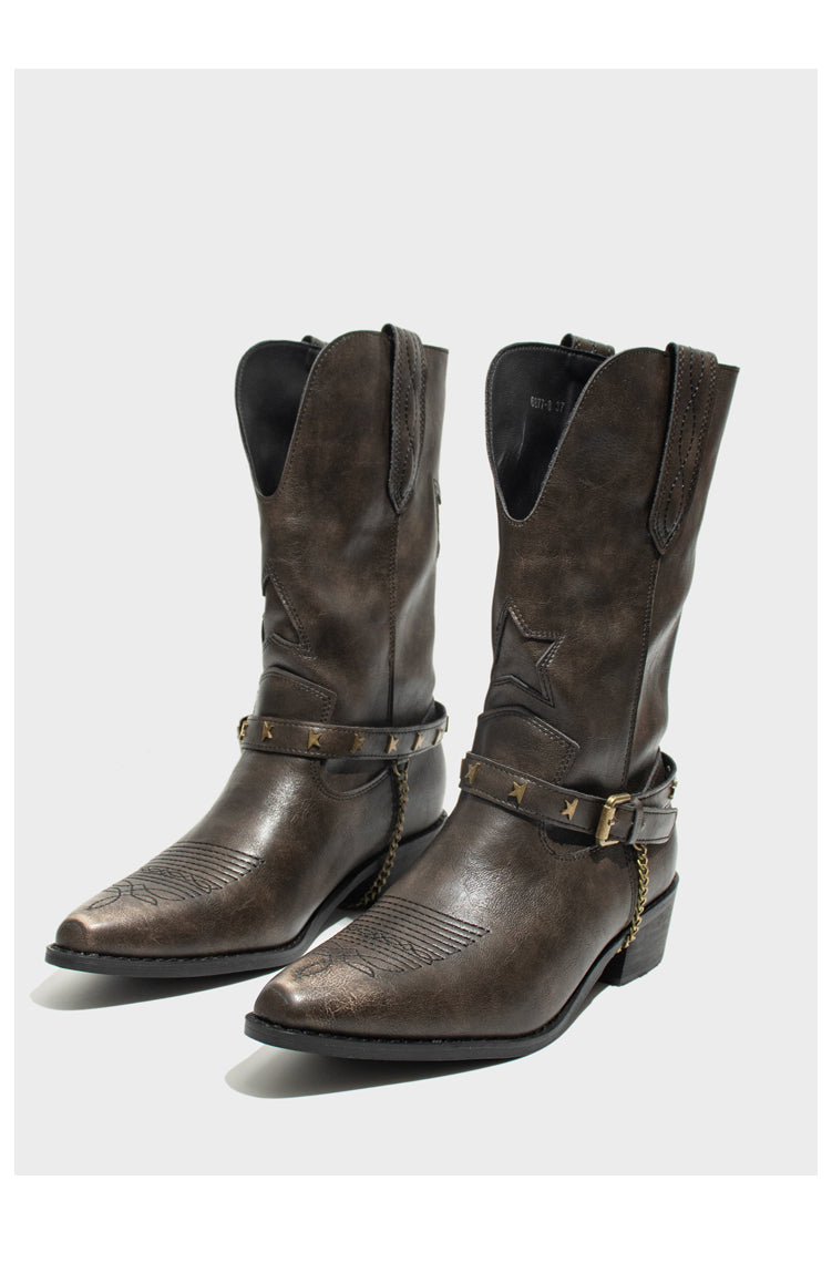 Vintage-Inspired Handmade Boho Brown Cowhide Leather Cowgirl Boots and Boho Western Boots