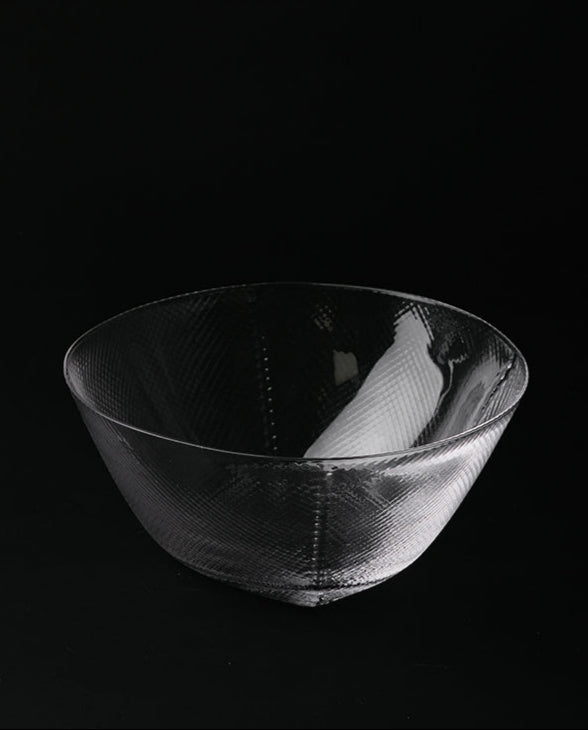 Minimalist Handmade Murano Clear Glass Carafe and Bowl Set with Nano Texture Italian Import