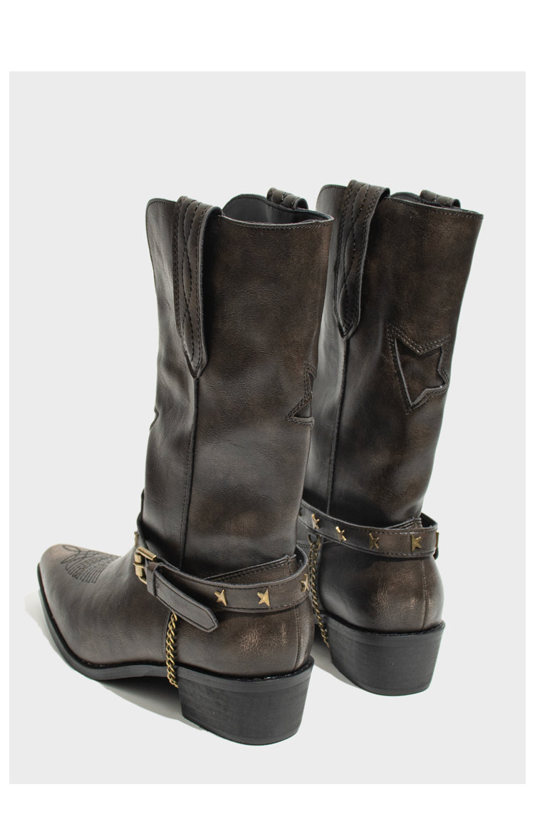 Vintage-Inspired Handmade Boho Brown Cowhide Leather Cowgirl Boots and Boho Western Boots