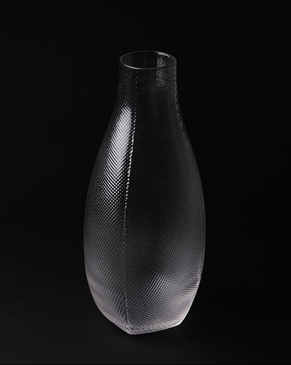 Minimalist Handmade Murano Clear Glass Carafe and Bowl Set with Nano Texture Italian Import