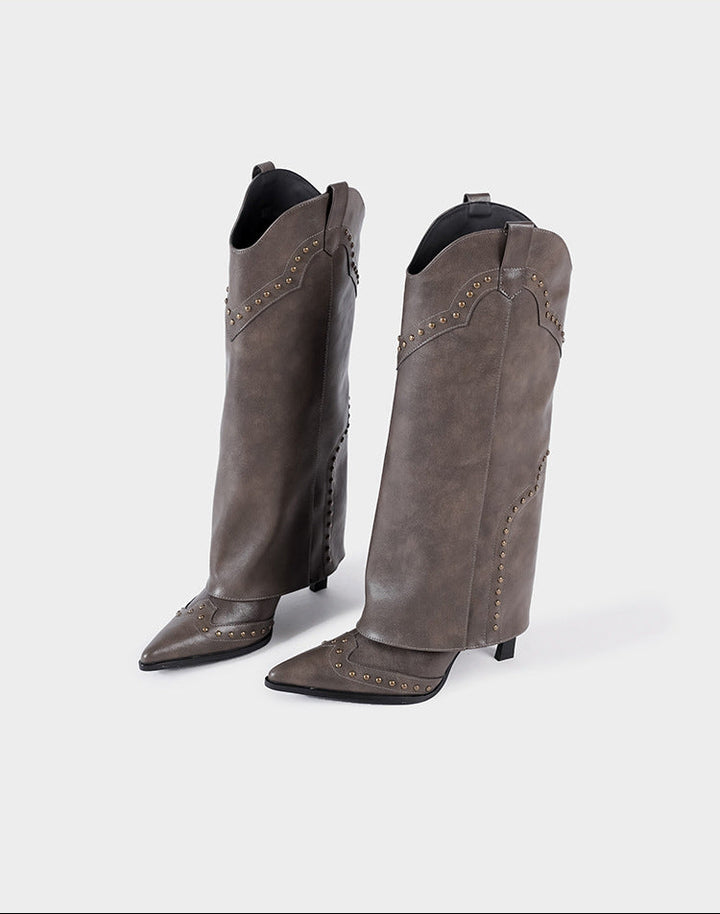 Vintage-Inspired Handmade Gothic Black Cowhide Leather Cowgirl Boots and Boho Western Heeled Boots