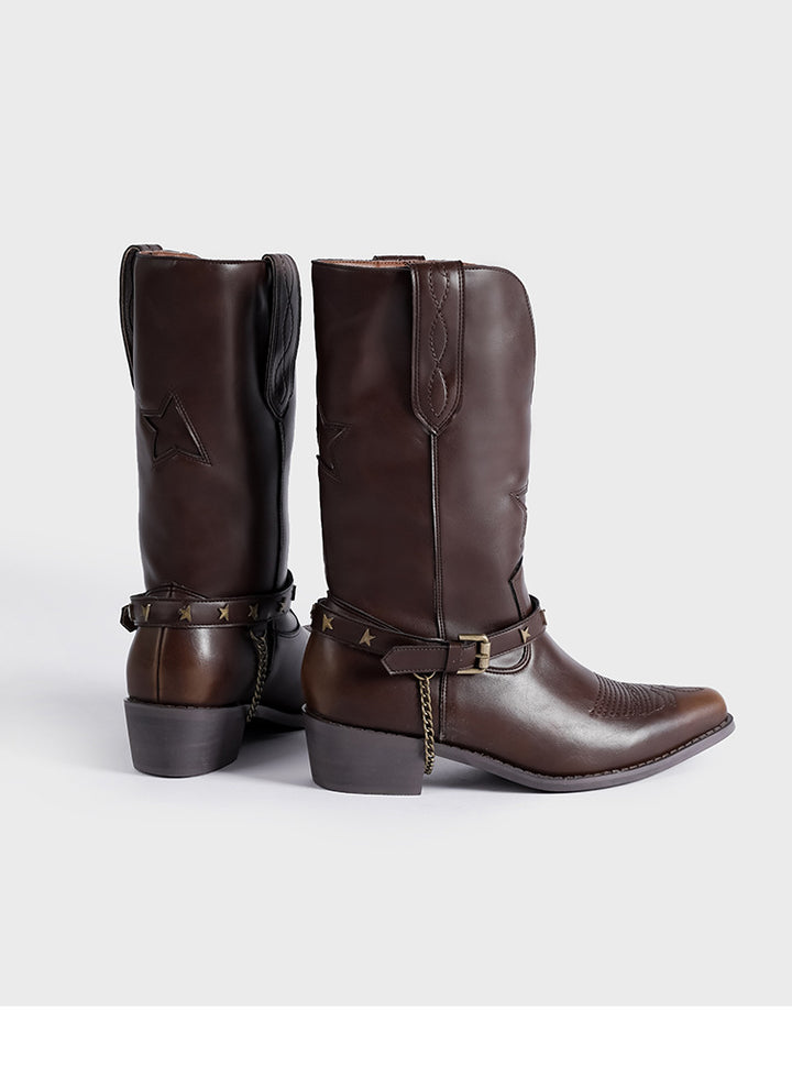 Vintage-Inspired Handmade Boho Brown Cowhide Leather Cowgirl Boots and Boho Western Boots