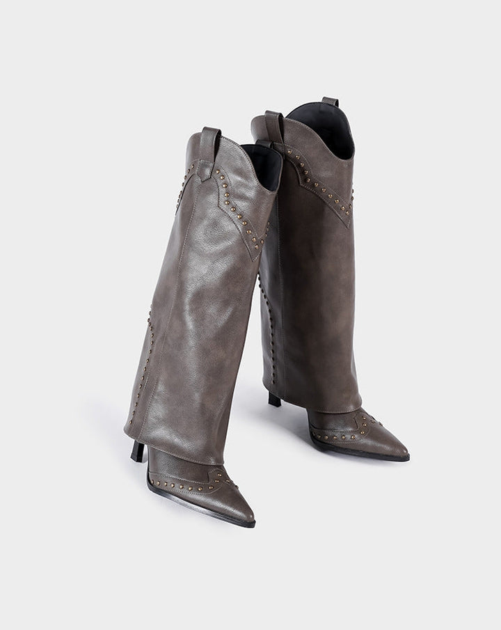 Vintage-Inspired Handmade Gothic Black Cowhide Leather Cowgirl Boots and Boho Western Heeled Boots