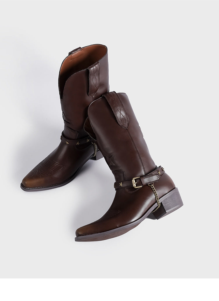 Vintage-Inspired Handmade Boho Brown Cowhide Leather Cowgirl Boots and Boho Western Boots