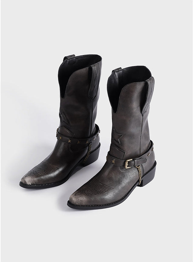 Vintage-Inspired Handmade Boho Brown Cowhide Leather Cowgirl Boots and Boho Western Boots