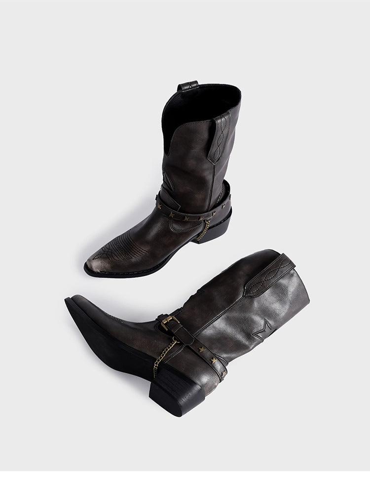 Vintage-Inspired Handmade Boho Brown Cowhide Leather Cowgirl Boots and Boho Western Boots