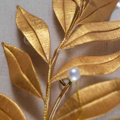 Bridgerton-Inspired Handmade Regency Era Gold Leaf Pearl Headpiece - Pearl Hair Accessorie
