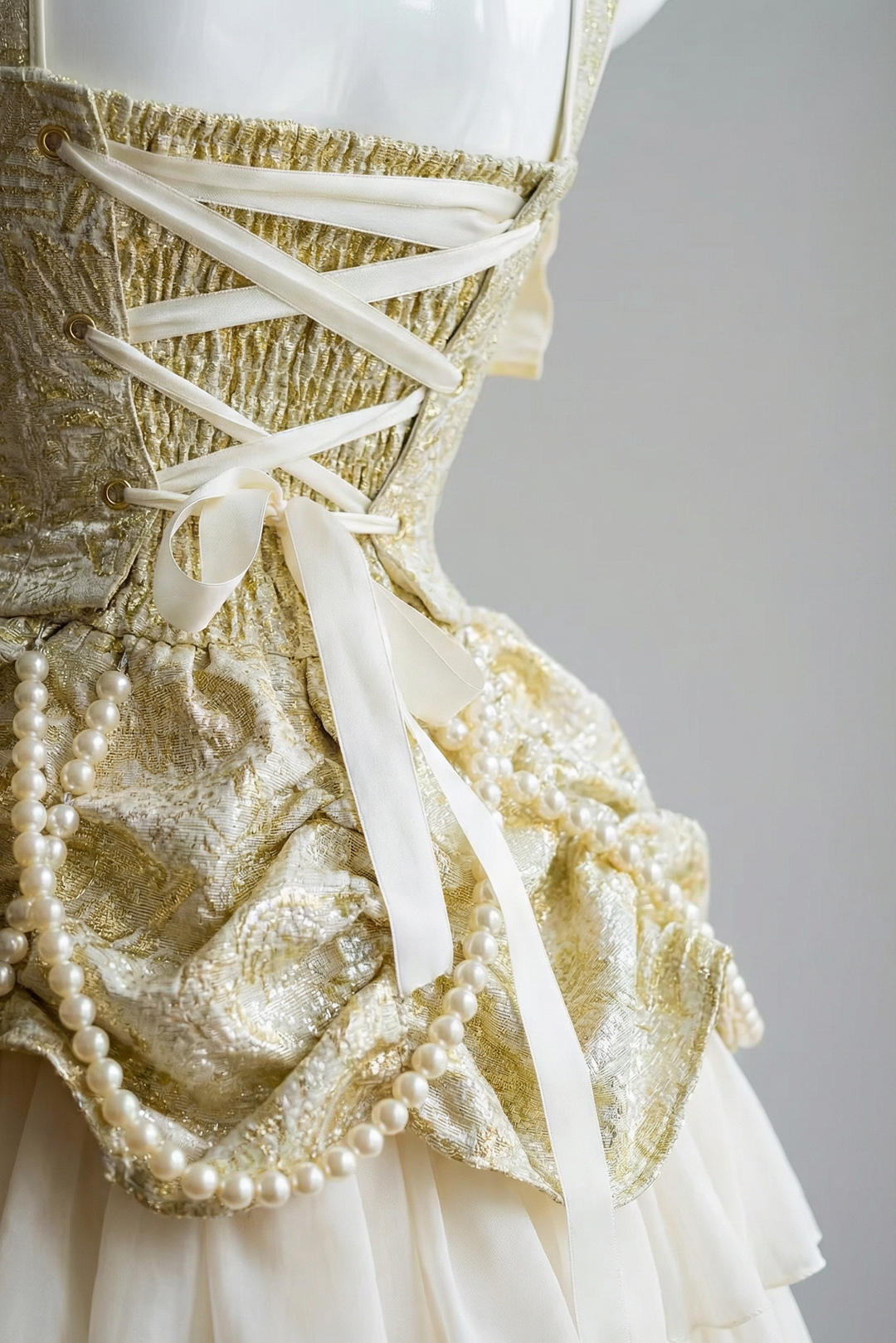 Vintage Yellow and Cream Layered Tulle Ruffle Dress - Corset Back Evening Gown with Lace Plus Size