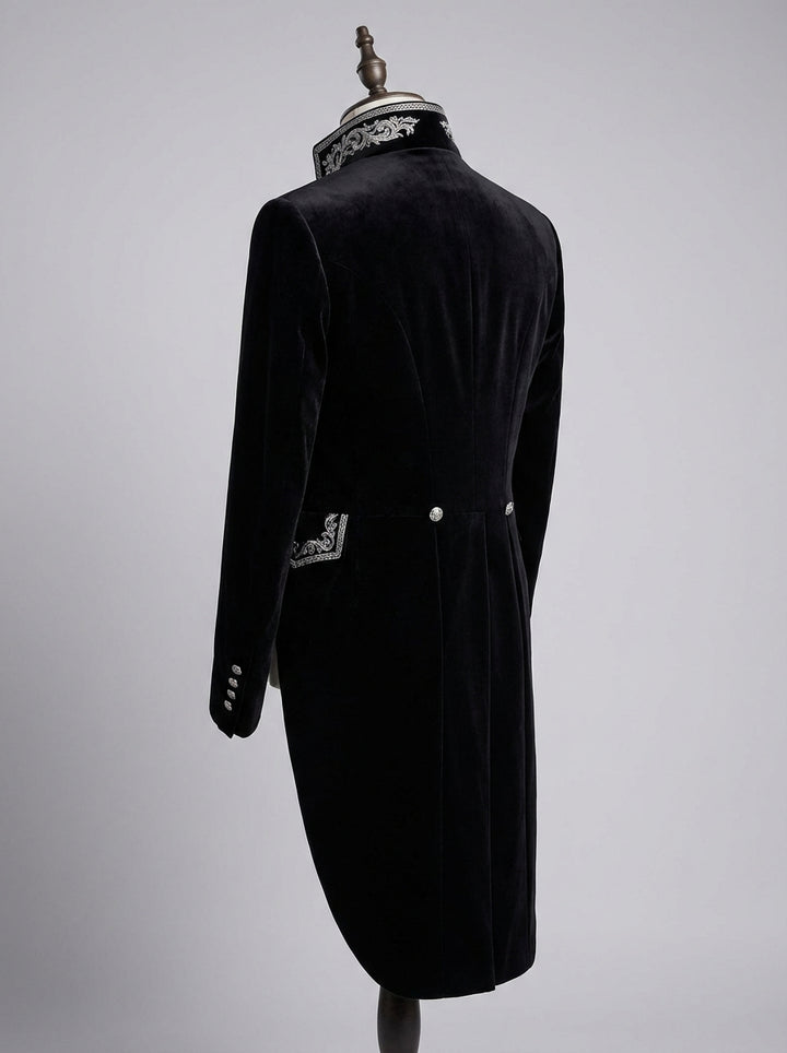 Victorian Long-Tailed Tuxedo Two Piece - Embroidered High Collar Velvet Suit For Men -Plus Size