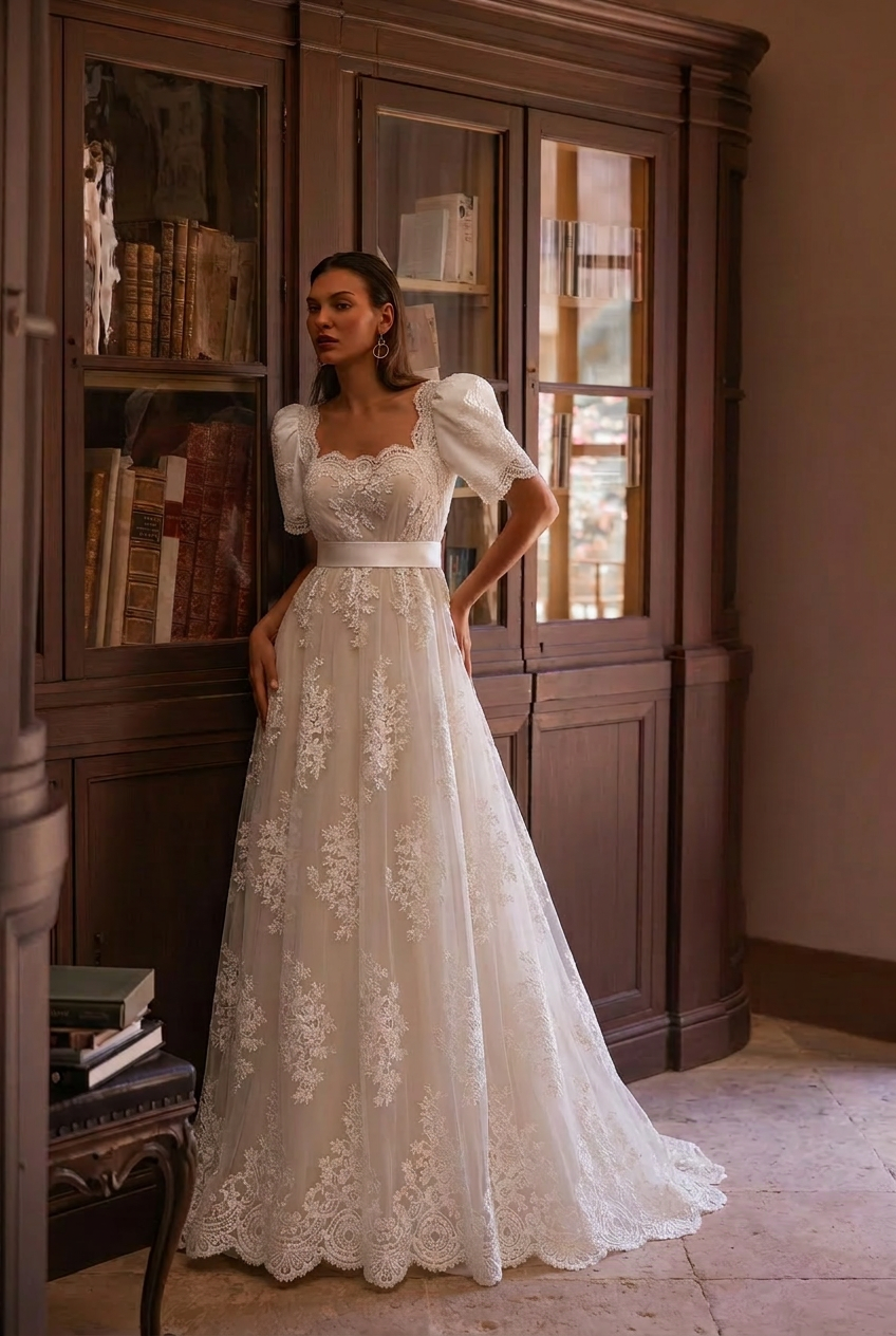 Bridgerton Daphne White Bridal Dress With Lace