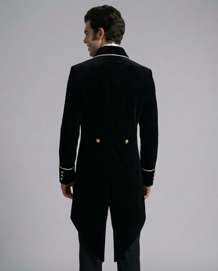 Victorian Gothic British Court Velvet Embroidered Jacquard Tuxedo Coat for Men Plus Size – Black or Burgundy Velvet