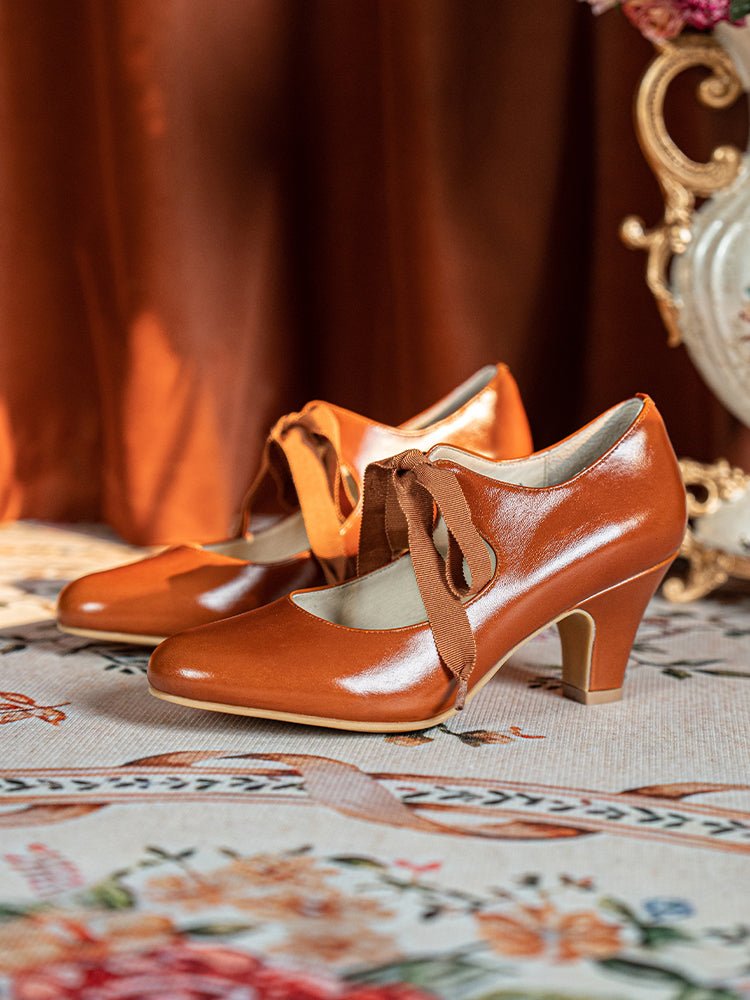 1920s Style Vintage - Inspired Leather Mary Jane Heels - WonderlandByLilian