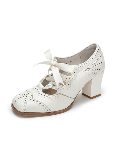 1930s Art Deco - Inspired Oxford Heels - Classic Lace - Up Design - WonderlandByLilian