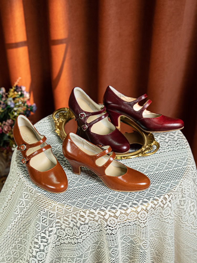 Handmade 1930s Inspired Double Strap Mary Jane Heels