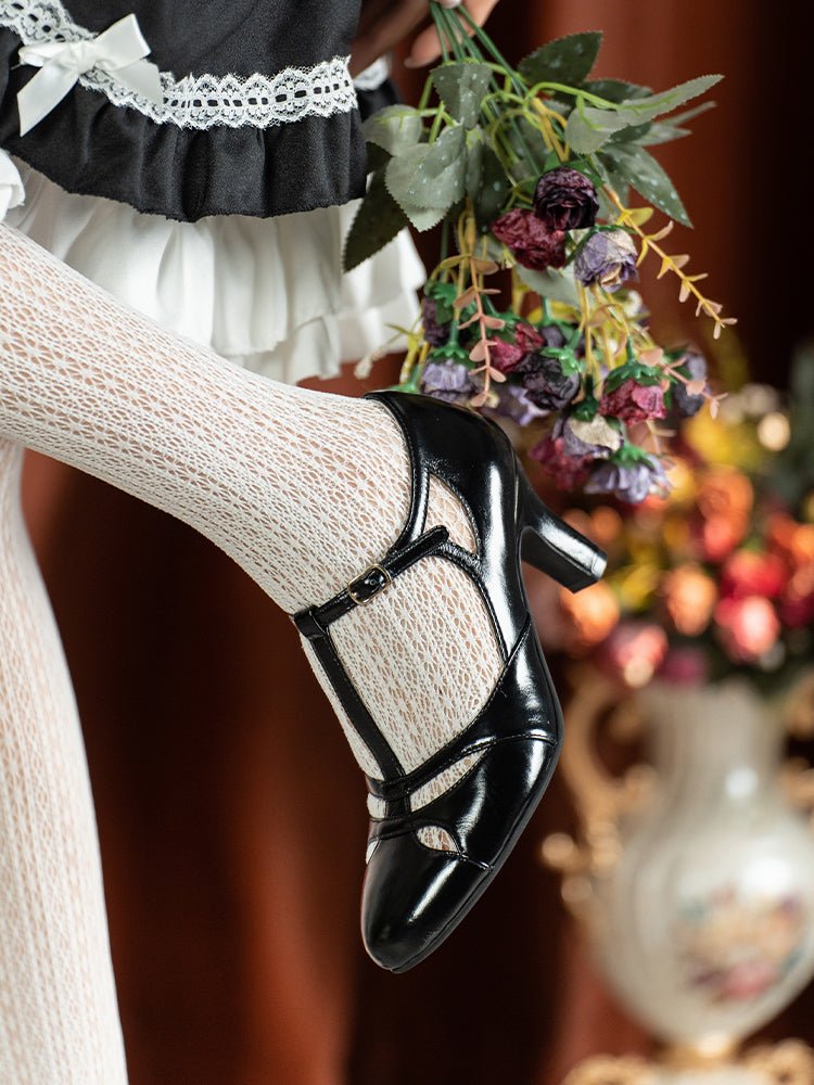 Handmade 1930s Inspired T-Strap Leather Heels Gold Vintage Style