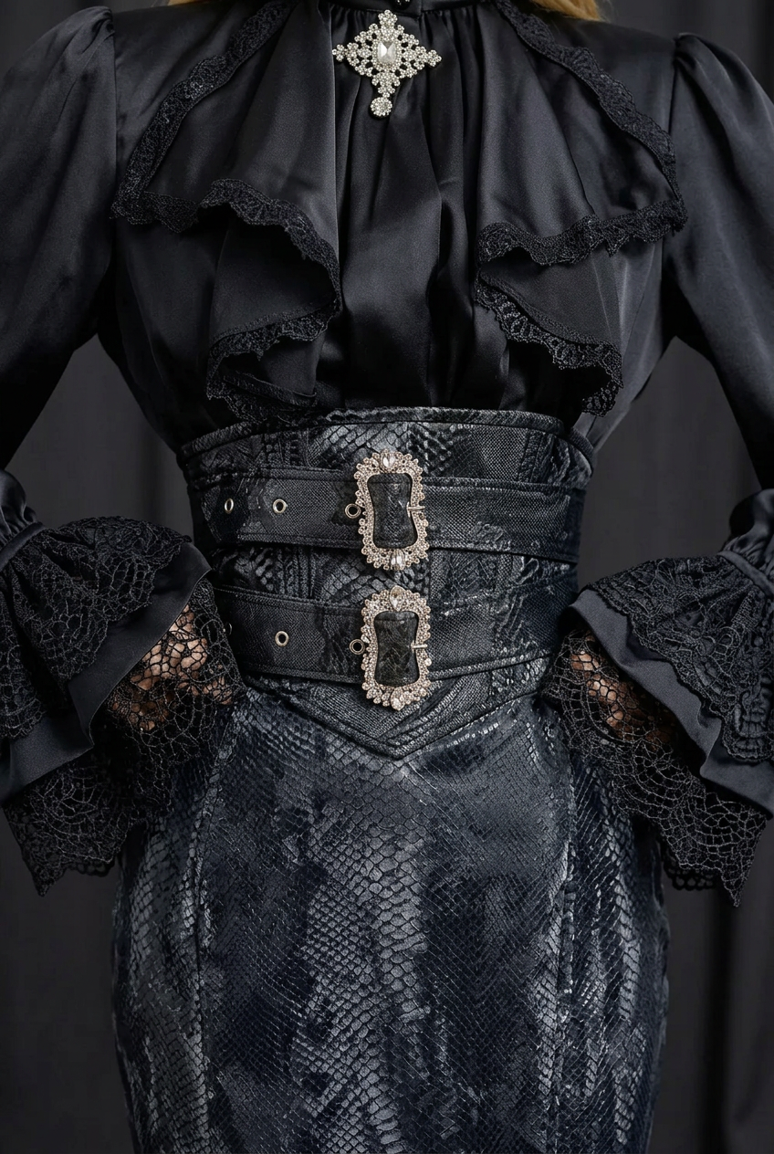 Gothic Lolita Black Dress - Gothic Mermaid Prom Dress with Lolita Blouse Plus Size