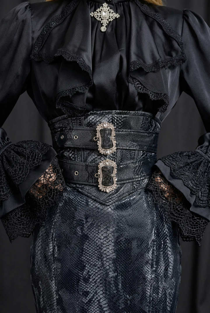 Gothic Lolita Black Dress - Gothic Mermaid Prom Dress with Lolita Blouse Plus Size