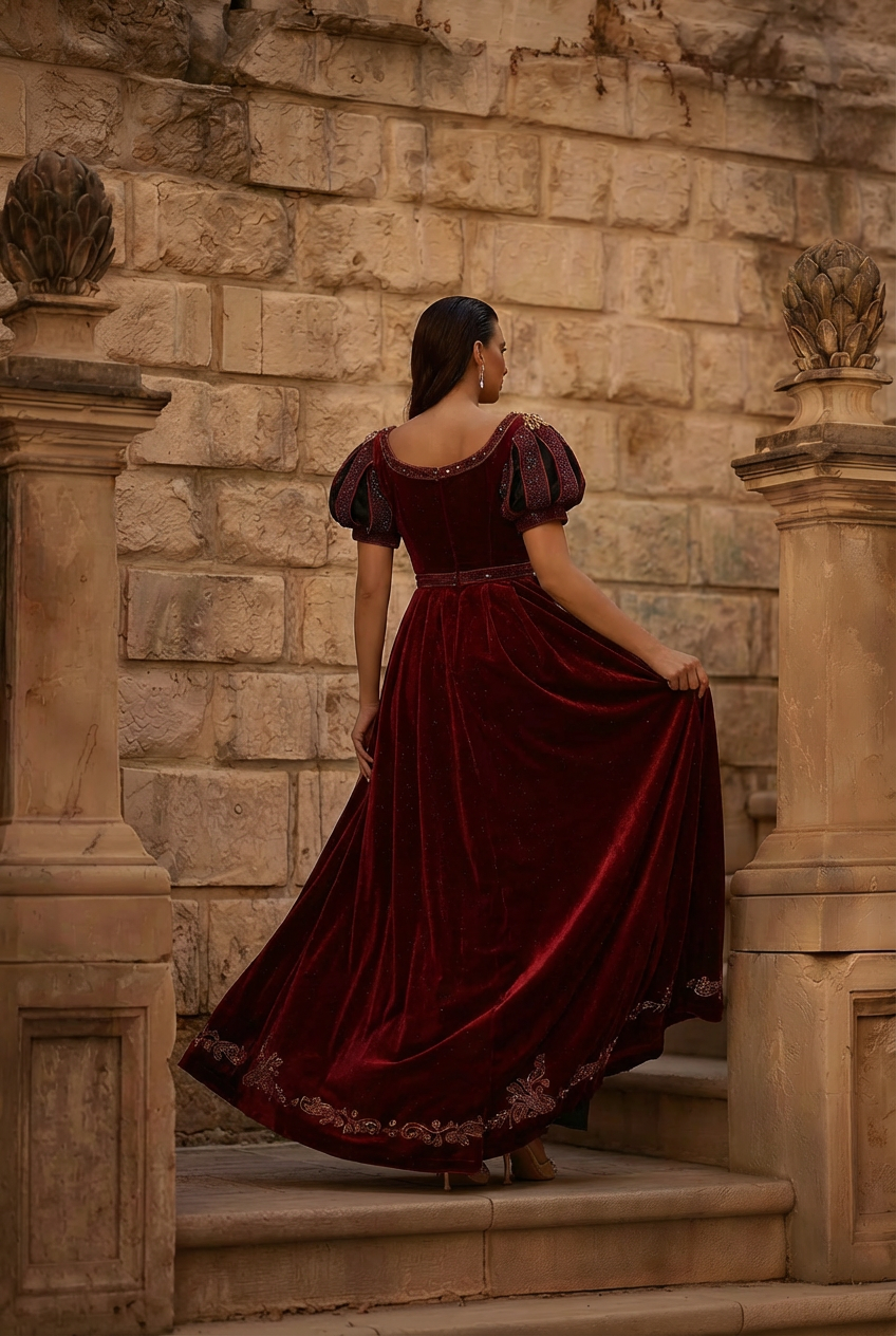 REGENCY GOTHIC Burgundy VELVET BALL GOWN - BRIDGERTON DRESS PLUS SIZE