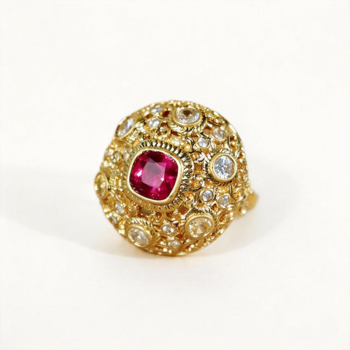 Crown of Scarlet – Vintage Red Gemstone Dome Ring – Game of Thrones