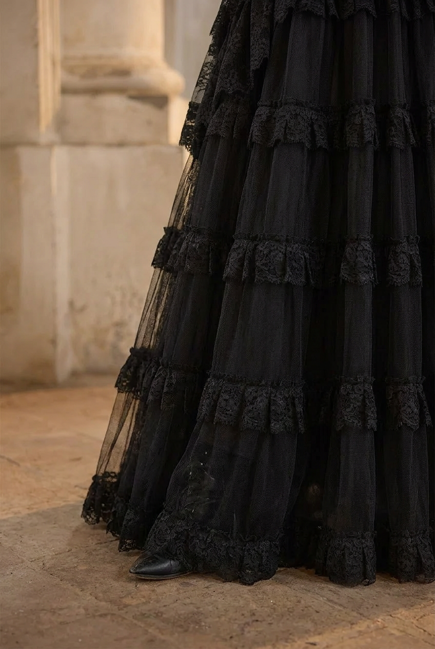 BLACK GOTHIC VICTORIAN WDDING DRESS  - LONG GOTHIC LOLITA DRESS - LACE MODEST WEDDING DRESS - GOTHIC BALL GOWN PLUS SIZE