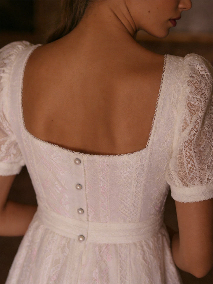 Bridgerton Inspired Embroidered Romantic Regency Era Cotton Lace Dress With Empire Waist - Plus Size